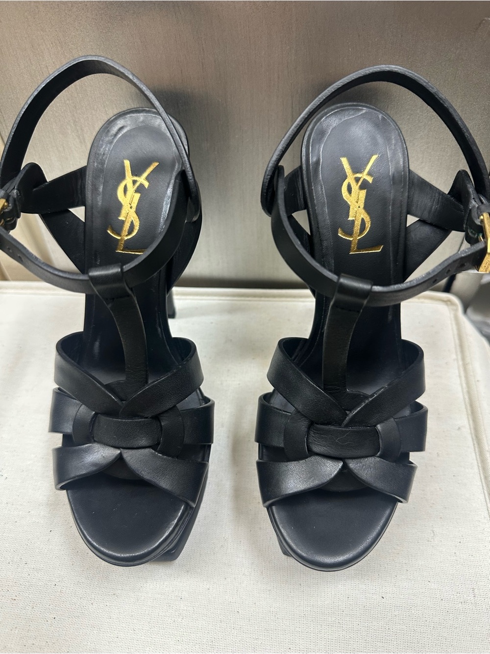 Saint Laurent Black Leather Knotted Platform Heels